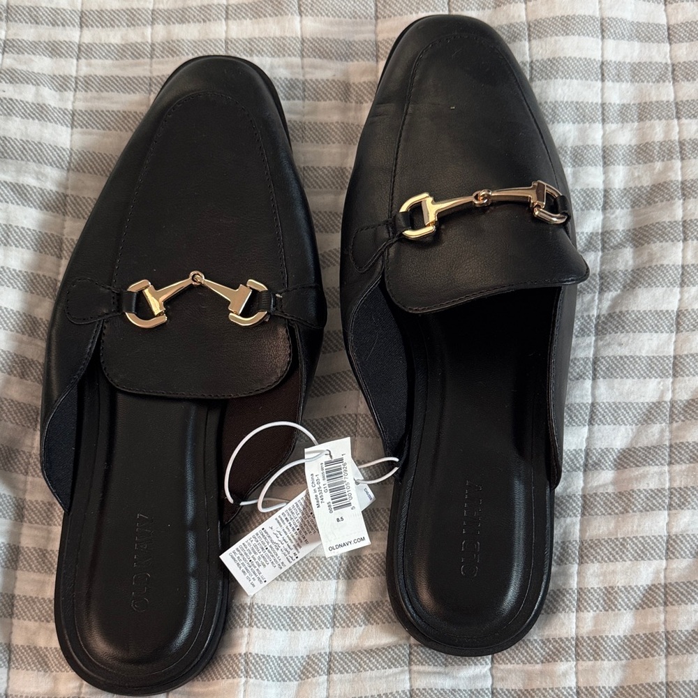Old Navy Black Mules with Gold Accent